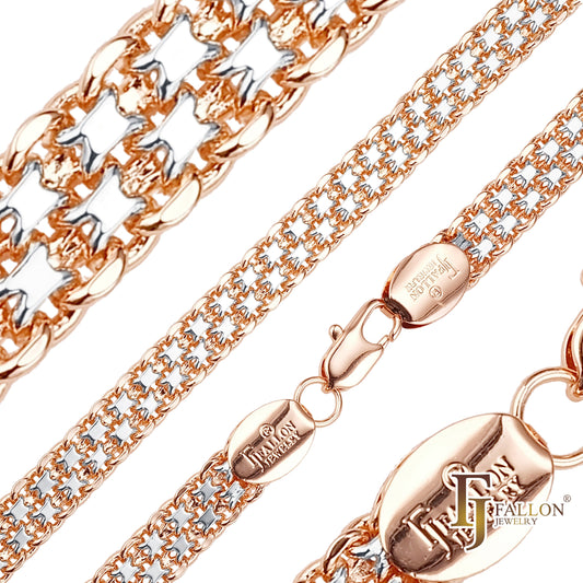 .Âncora de tecelagem Bismarck elo triplo Rose Gold, correntes de dois tons