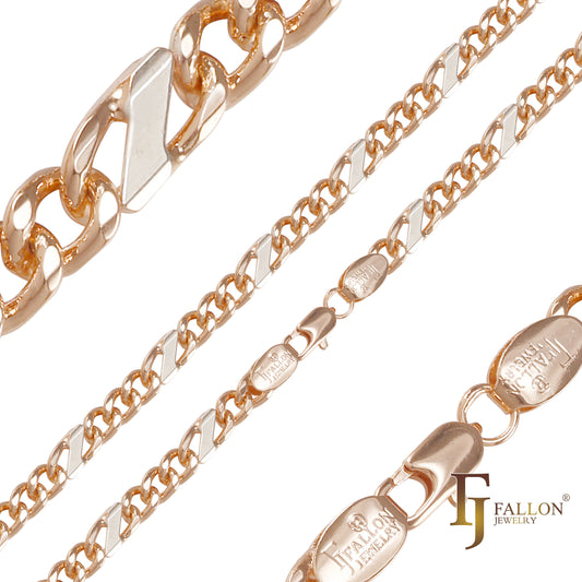 Figaro Z mixed Cuban fancy link chains plated in 14K Gold, Rose Gold, two tone