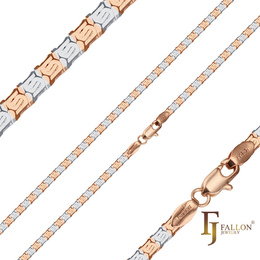 {カスタマイズ} カタツムリの六角形のファンシー リンク チェーン、ローズゴールドメッキ、ツートーン