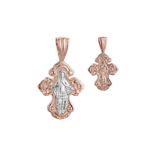 ローズゴールドのツートーンメッキカラーのクロスペンダント