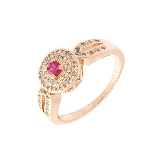 Anéis de auréola de pedra vermelha em ouro 14K, cores banhadas a ouro rosa