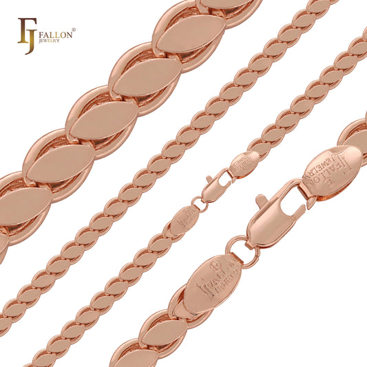 Fancy Leaves eslabón Cadenas de oro rosa y oro de 14 quilates