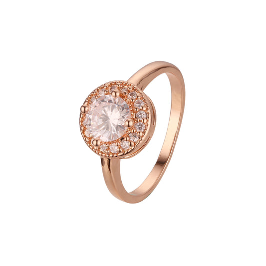 Schicke, farbenfrohe Halo-Ringe aus Roségold mit Zirkonia