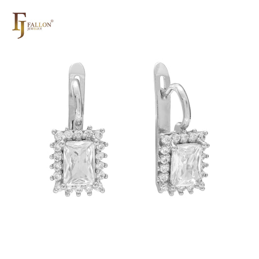 Tolle Zirkonia-Ohrringe im Kissenschliff mit weißem Halo-Schliff, 14 Karat Gold, Roségold und Weißgold