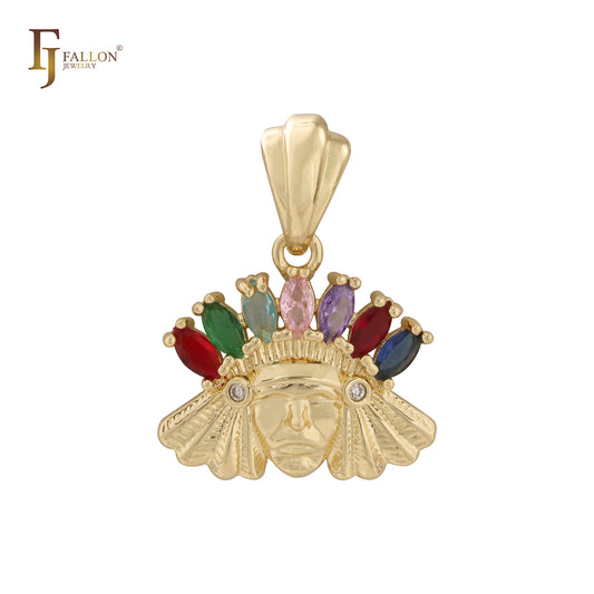 Colgante de oro de 14 quilates con circonitas marquesa coloridas del jefe indio