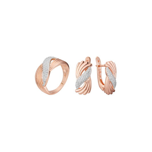 Conjunto de moda em dois tons de ouro rosa