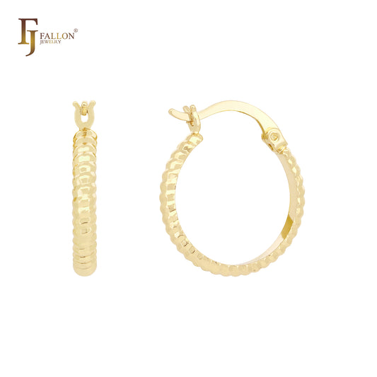 圆绳纹理 14K 金、玫瑰金、白金环形耳环