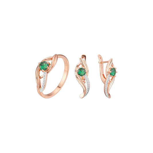 Conjunto solitário de pedra esmeralda de dois tons de ouro rosa de simplicidade