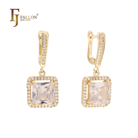 Drop halo colorful CZs earrings