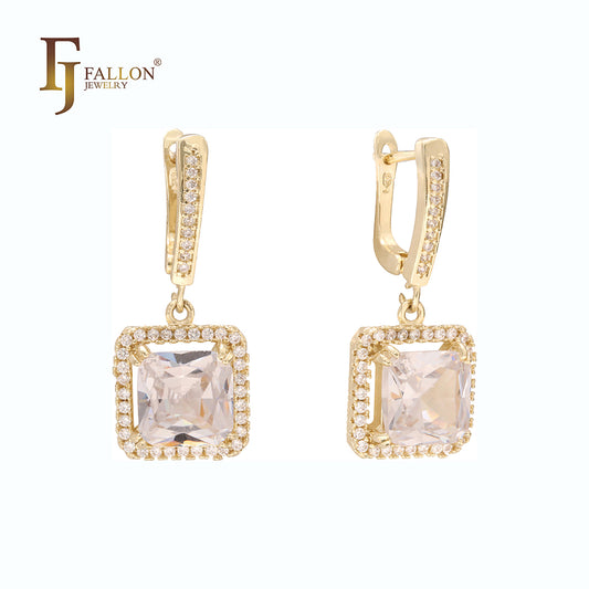 Drop halo colorful CZs earrings