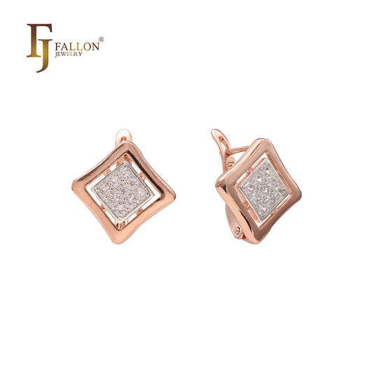 Rhombus paved white CZs earrings