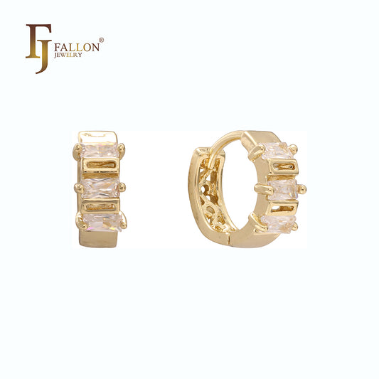 Brincos huggie baguete três czs brancos