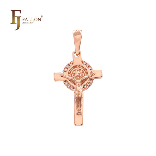 Crucifijo pavimentado con circonitas blancas Colgante de cruz