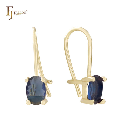 Solitaire 椭圆形 CZ 线钩 14K 金、玫瑰金、白金耳环