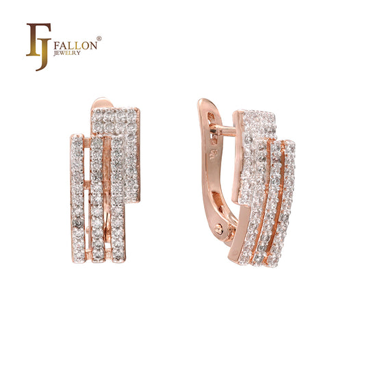 Paved white CZs geometrics earrings