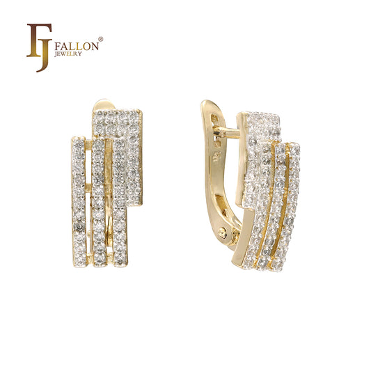 Paved white CZs geometrics earrings