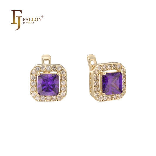 Emerald Cut halo big Colorful CZ earrings