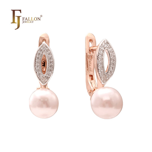 Marquise paved white CZs pearl earrings