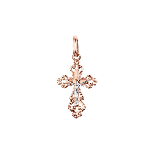 Eastern Orthodox Russian budded pendant in Rose Gold two tone, 14K Gold plating colors