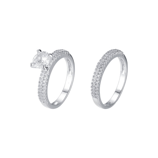 Anillos apilables de oro blanco de 14 quilates con circonitas blancas