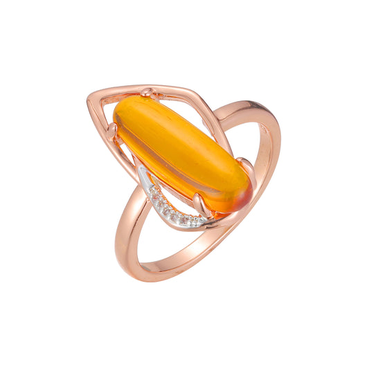 Двухцветные кольца-пасьянсы из Красное золото 585 пробы с гигантскими оранжевыми камнями