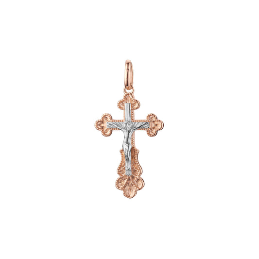 Eastern Orthodox Russian budded pendant in Rose Gold two tone, 14K Gold plating colors