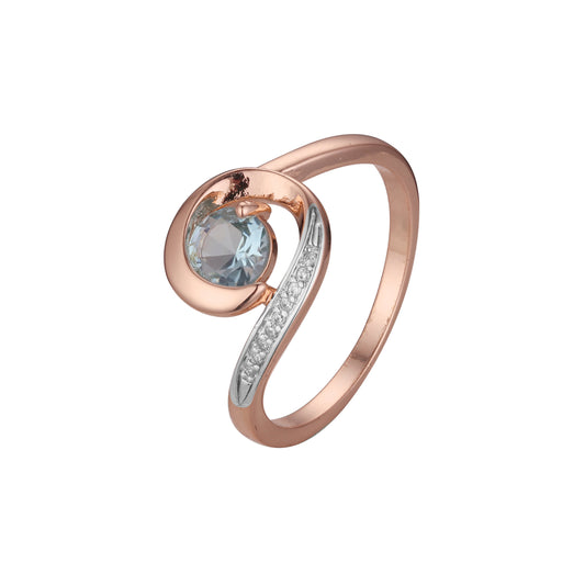 ローズゴールドのソリティア レイク ブルー ストーン リング、ツートーン メッキ カラー