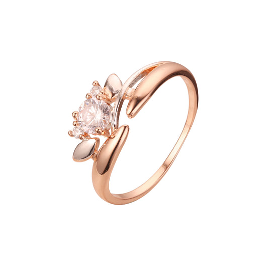 ローズゴールド、ツートーンメッキカラーのソリティアデザインリング