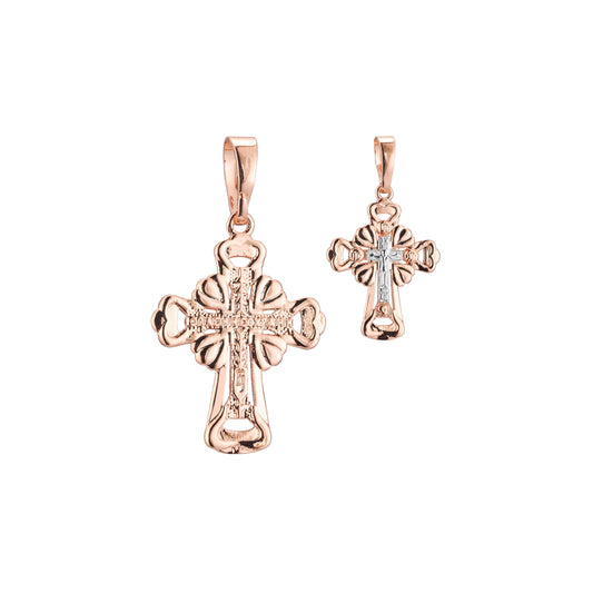 Eastern Orthodox Russian budded pendant in 14K Gold, Rose Gold two tone plating colors