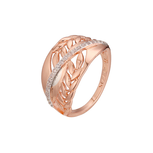 Rose Gold two tone paving stones rings with leaves