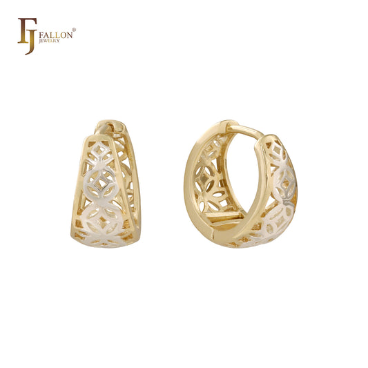 Filigree 14K Gold two tone huggie earrings