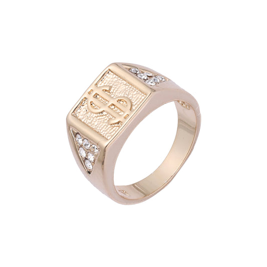 Anéis masculinos com símbolo de dólar em ouro 14K e ouro rosa