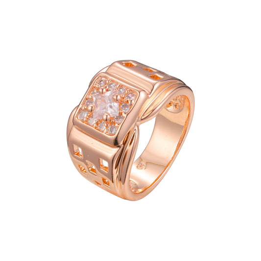 ローズゴールドメッキのメンズ構造ソリティア婚約指輪
