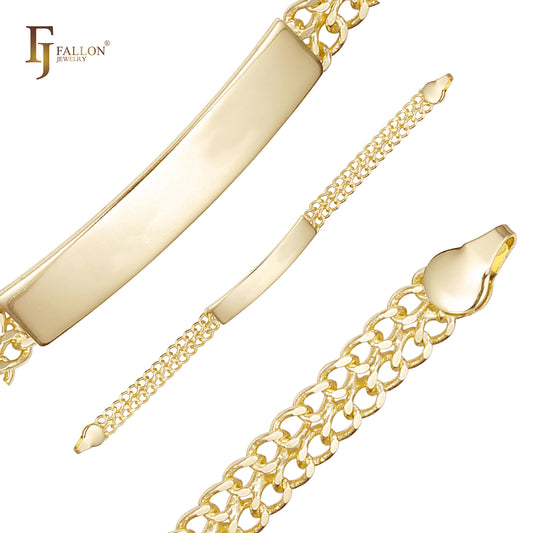 Мужские идентификационные браслеты из золота 14 карат с двойными кубинскими звеньями