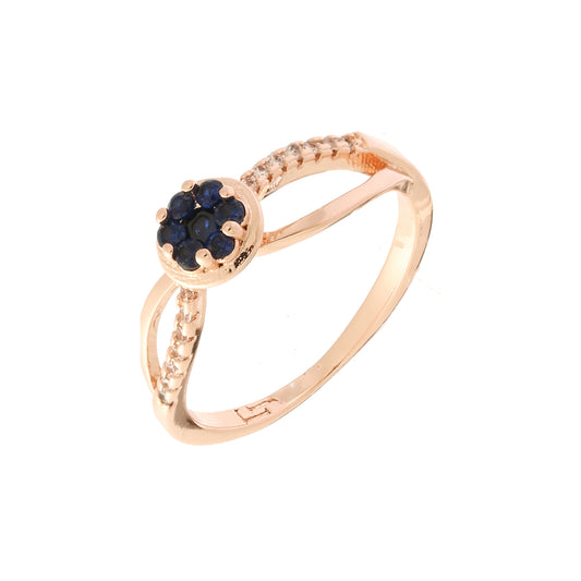 Anéis de cluster de flores azuis em ouro 14K, cores banhadas a ouro rosa