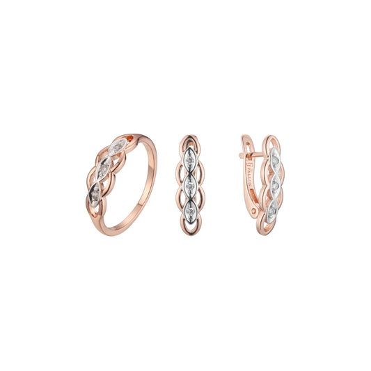 Rose Gold two tone three teardrop stones set