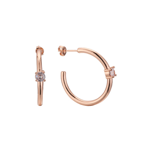 14K 金 C 环心形单石耳环,镀玫瑰金颜色