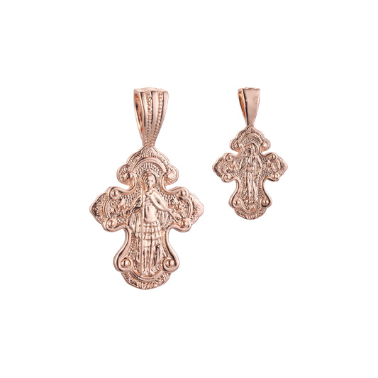 ローズゴールドのツートーンメッキカラーのクロスペンダント