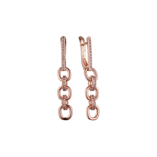 Brincos de corrente em ouro 14K, ouro rosa, duas cores de revestimento