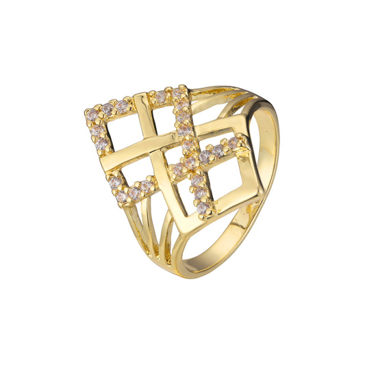 Anéis de losango pavimentados em ouro 18K, ouro 14K, ouro rosa com duas cores de revestimento