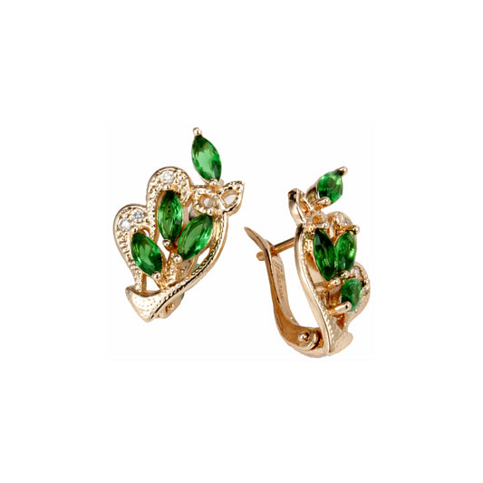 Brincos de zircônias cúbicas coloridas com folhas em ouro rosa