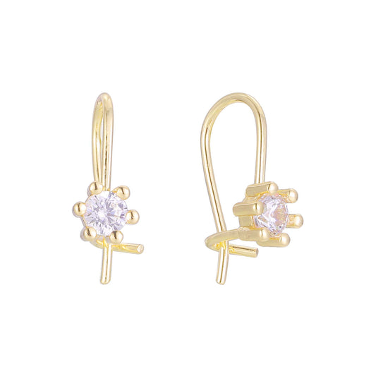 Aretes solitarios para niños Wire Hook bañados en Oro de 14K, Oro Rosa