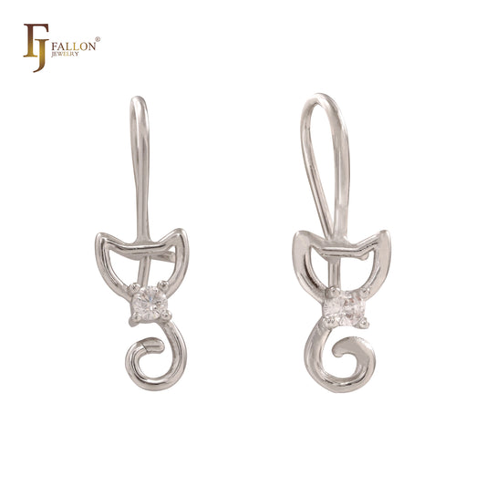 Pendientes infantiles con gancho de alambre de oro de 14 quilates con forma de gato