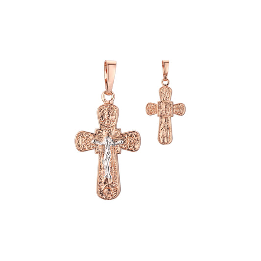 ローズゴールドのツートーンメッキカラーのクロスペンダント