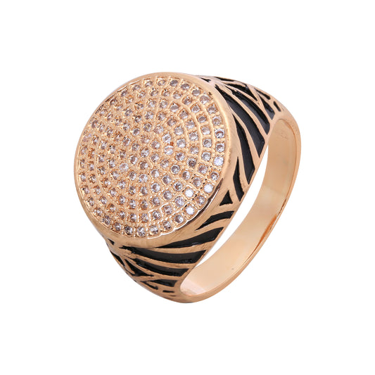 クラスター ホワイトまたはブラック CZ ローズ ゴールド メンズ ラウンド シグネット リング