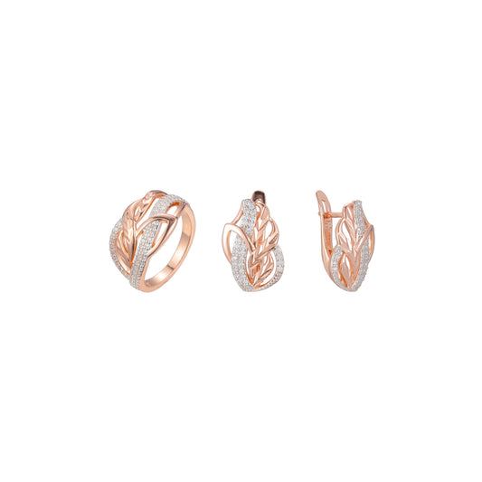 Роскошный комплект из двухцветной шевронной текстуры из Красное золото 585 пробы