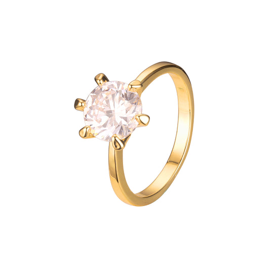 ソリティア ビッグ ラウンド ストーン プレーン デザイン リング (18K ゴールド、ホワイト ゴールド、14K ゴールド メッキ カラー)