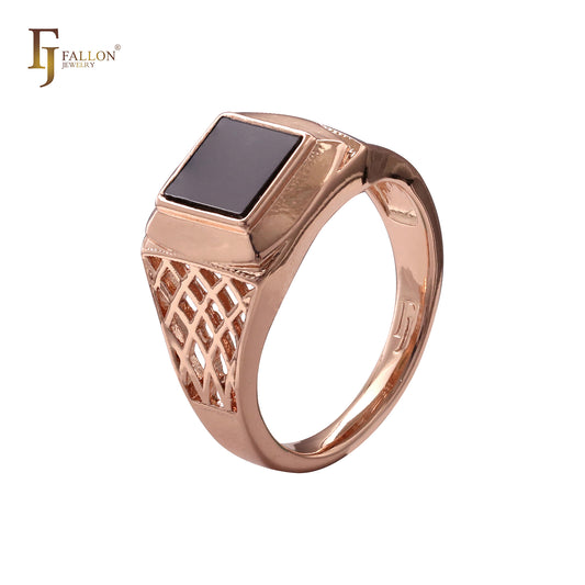 Schwarz lackierte Herren-Siegelringe aus Roségold