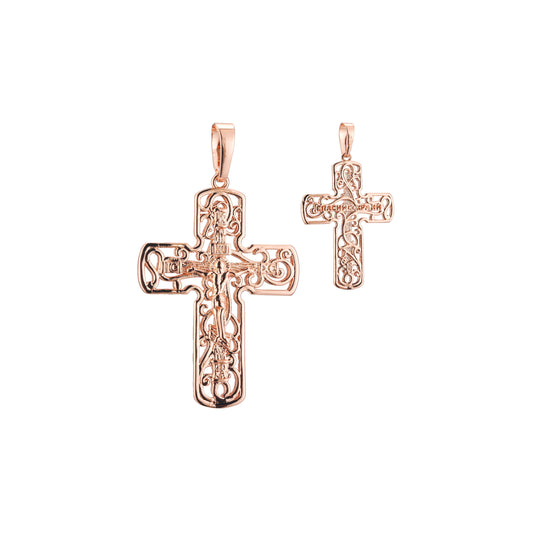Russian orthodox cross pendant in 14K Gold, Rose Gold two tone plating colors