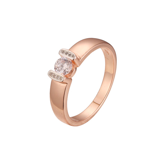 ローズゴールドのソリティア リング、ツートーン メッキ カラー